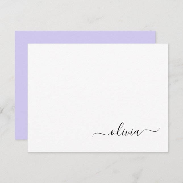 Lavender Purple Modern Script Girly Monogram Thank You Card (Front/Back)