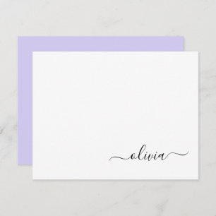 Lavender Purple Modern Script Girly Monogram Thank You Card