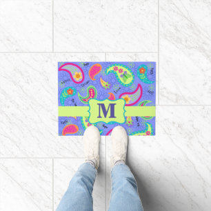 Lavender Purple Monogram Modern Paisley Pattern Doormat