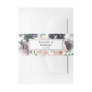 Lavender Purple, Navy Blue, & Blush Pink Floral 1 Invitation Belly Band