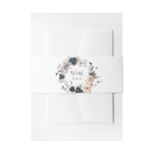 Lavender Purple, Navy Blue, Blush Pink Floral 2 Invitation Belly Band