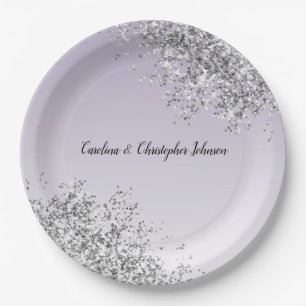 Lavender Purple Ombre Silver Glitter Sparkle Paper Plate