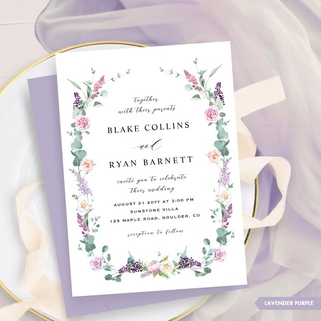 Lavender Purple, Pastel Delicate Floral Wedding Invitation (Creator Uploaded)