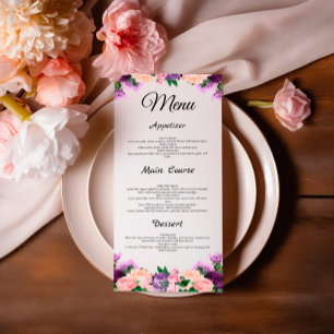 Lavender Purple Peach Pink Floral Wedding Menu
