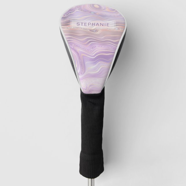 Lavender Purple Personalised Marble Strata Golf Head Cover (Front)