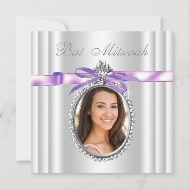 Lavender Purple Photo Bat Mitzvah Invitation (Front)