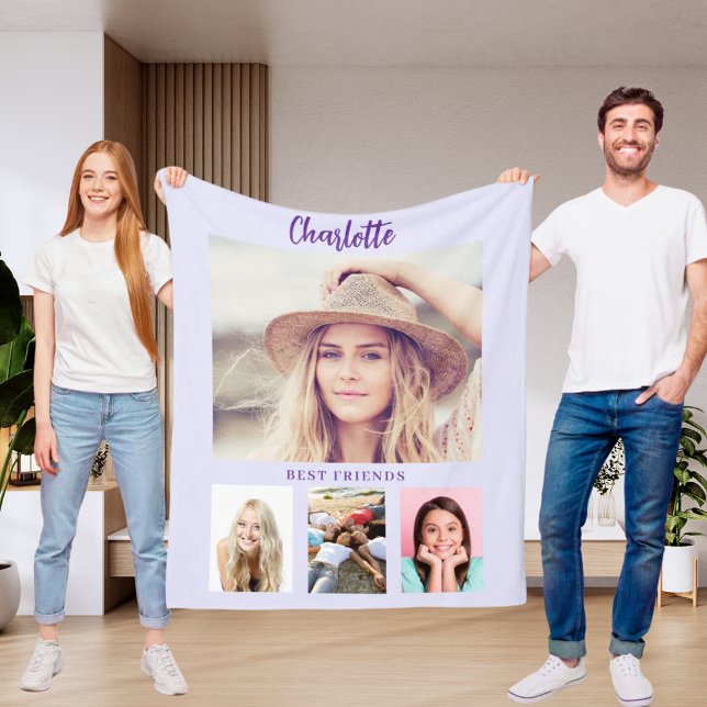 Lavender purple photo collage girl friends fleece blanket (Creator Uploaded)