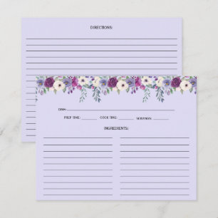 Lavender Purple Pink Floral Recipe Cards