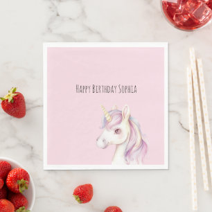 Lavender Purple Pink Unicorn Birthday Napkin