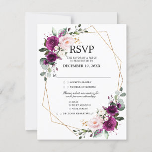 Lavender Purple Plum Blush Pink Floral Geometric RSVP Card
