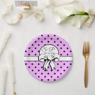 Lavender Purple Polka Dots and Bows Personalised Paper Plate