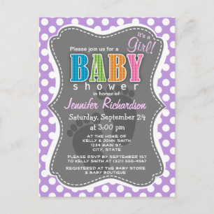 Lavender Purple Polka Dots Invitation Postcard