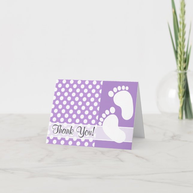 Lavender Purple Polka Dots Thank You Card (Front)