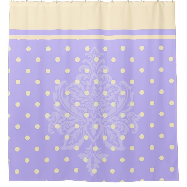 Lavender purple polka dots & yellow Shower Curtain (Front)