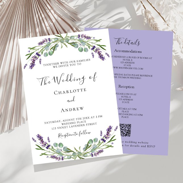 Lavender purple QR RSVP details luxury wedding Invitation (Creator Uploaded)
