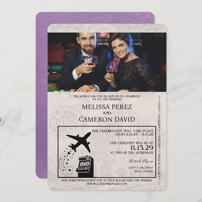 Lavender Purple Reno Passport Wedding Invitation (Front/Back)