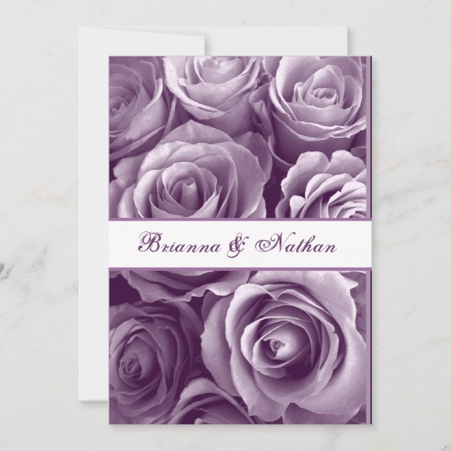 LAVENDER PURPLE Rose Bouquet Wedding Invitation (Front)