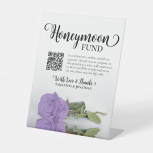 Lavender Purple Rose Honeymoon Fund QR Code Pedestal Sign