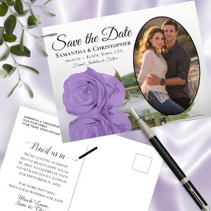 Lavender Purple Rose Photo Wedding Save The Date Announcement Postcard