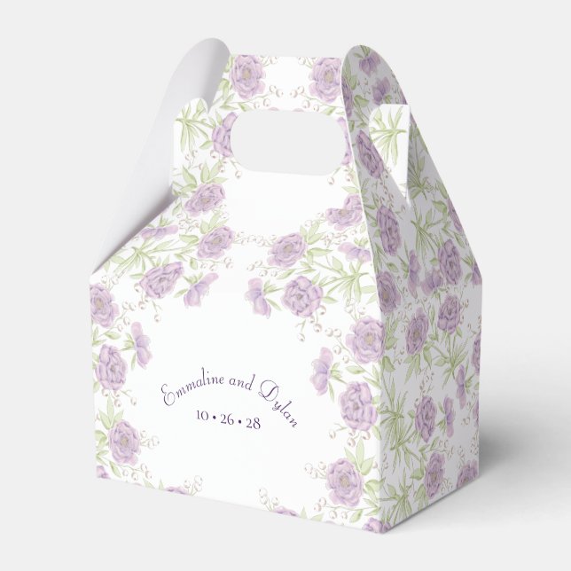 Lavender Purple Rose Wedding Favour Box (Front Side)