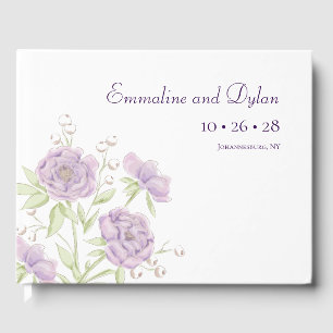 Lavender Purple Rose Wedding Guest Book