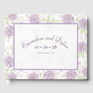 Lavender Purple Rose Wedding Guest Book