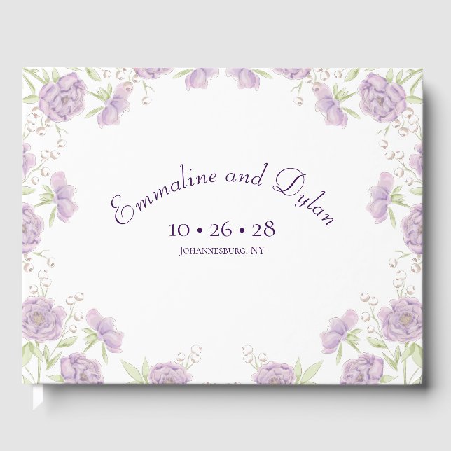 Lavender Purple Rose Wedding Guest Book (Front)