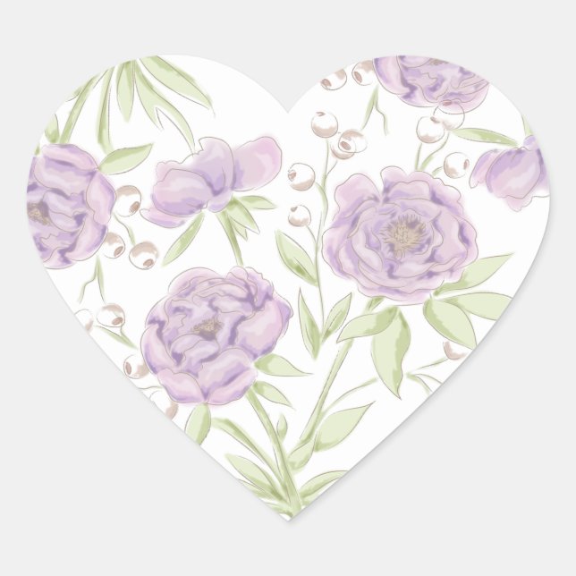 Lavender Purple Rose Wedding Heart Sticker (Front)