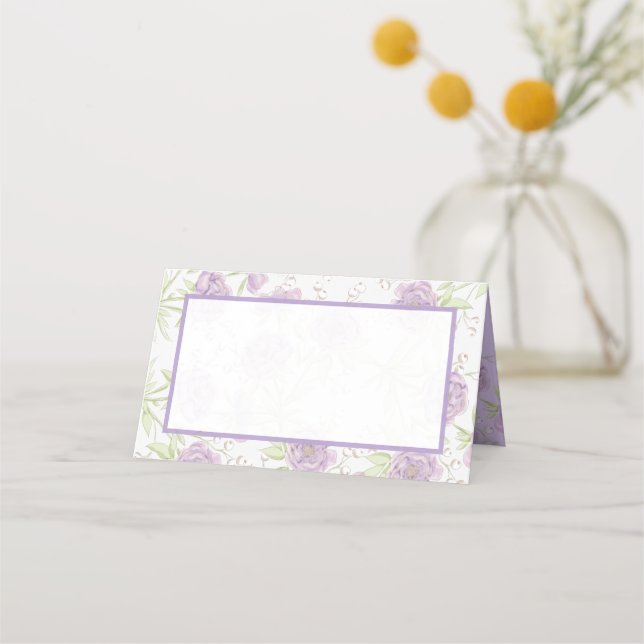 Lavender Purple Rose Wedding Place Card (Front)