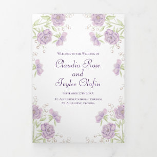 Lavender Purple Rose Wedding Programs Tri-Fold Programme