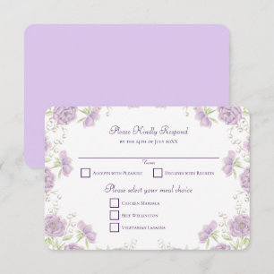 Lavender Purple Rose Wedding RSVP Reply Invitation