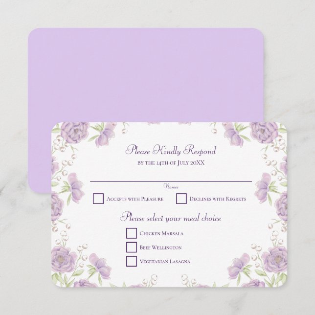 Lavender Purple Rose Wedding RSVP Reply Invitation (Front/Back)