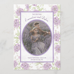 Lavender Purple Rose Wedding Save the Date Invitation