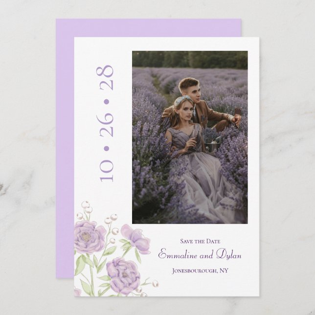 Lavender Purple Rose Wedding Save the Date Invitation (Front/Back)