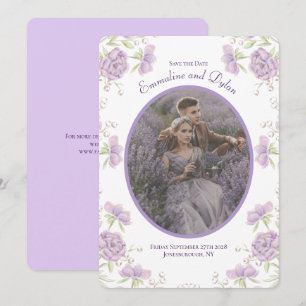 Lavender Purple Rose Wedding Save the Date Invitation