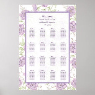 Lavender Purple Rose Wedding Seating Chart