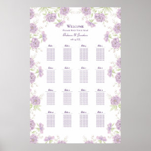 Lavender Purple Rose Wedding Seating Chart