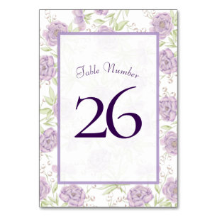 Lavender Purple Rose Wedding Table Number