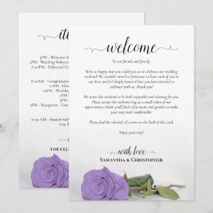 Lavender Purple Rose Wedding Welcome & Itinerary Programme