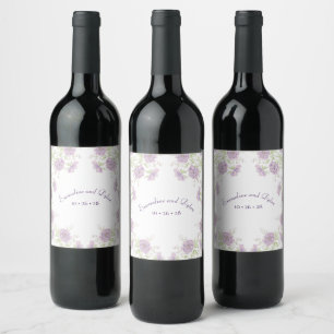 Lavender Purple Rose Wedding Wine Label