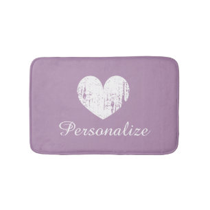 Lavender purple rustic vintage heart bath mat rug