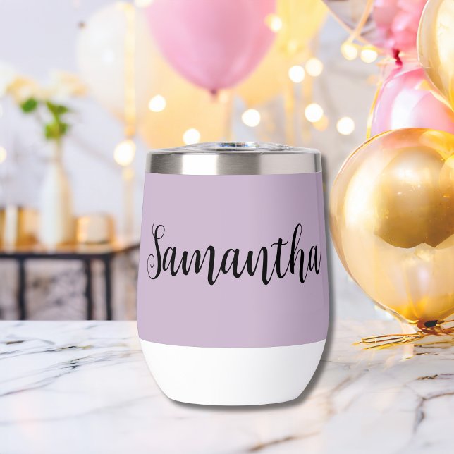 Lavender Purple Script Monogram Bridesmaid Gift (Lavender Purple Monogrammed Name Thermal Wine Tumbler Bridesmaid Gift, Bachelorette Party gift)