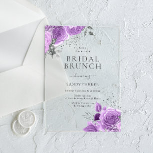 Lavender Purple & Silver Bridal Shower Brunch Acrylic Invitations