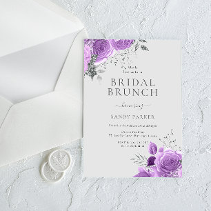 Lavender Purple & Silver Bridal Shower Brunch Invitation