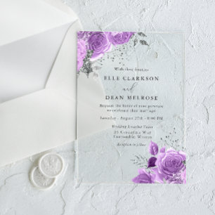 Lavender Purple & Silver Floral Elegant Wedding Acrylic Invitations