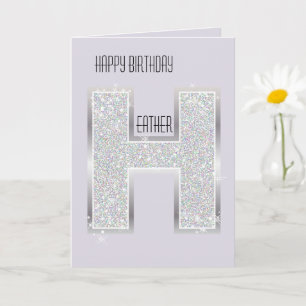 Lavender Purple Silver Glitter Letter H Card