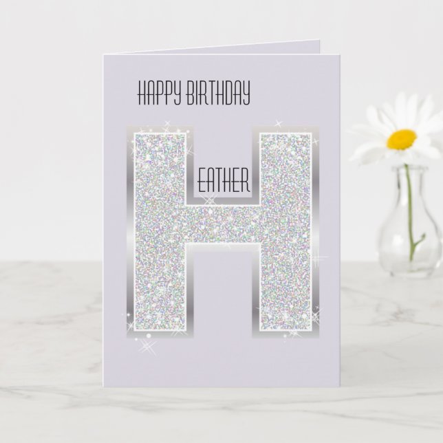Lavender Purple Silver Glitter Letter H Card (Small Plant)