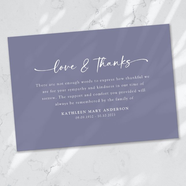Lavender Purple Simple Script Funeral Thank You Card (Creator Uploaded)