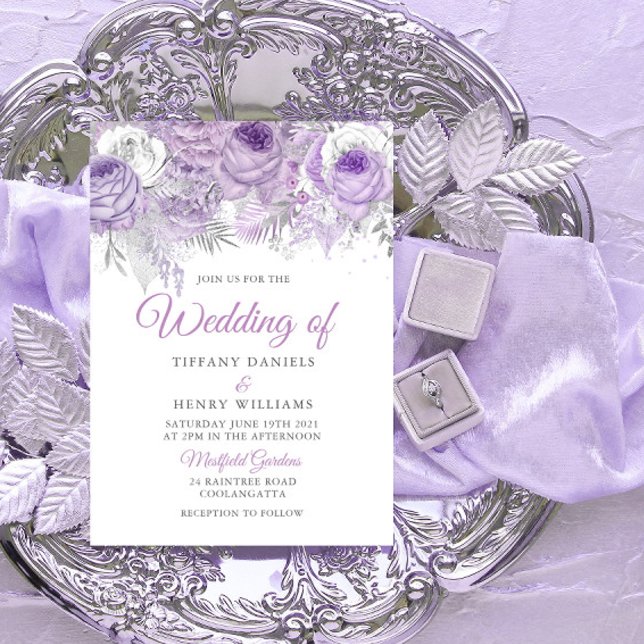 Lavender Purple Sparkle Floral Wedding Invite (Creator Uploaded)