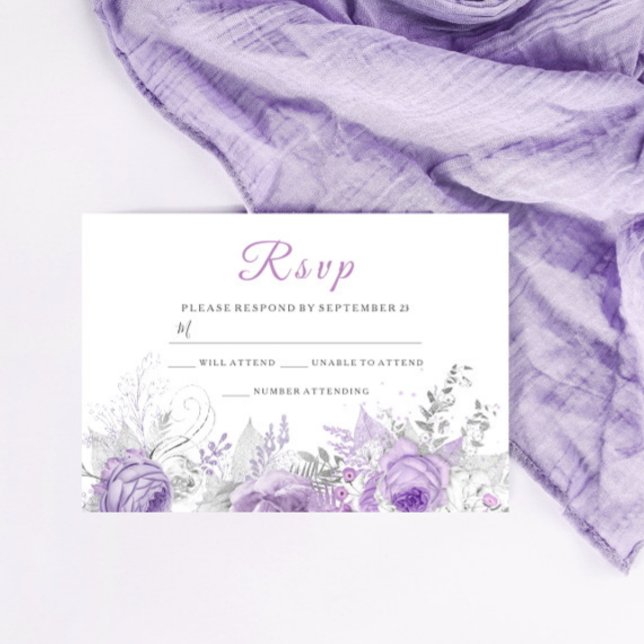 Lavender Purple Sparkle Floral Wedding Matching RSVP Card (Creator Uploaded)